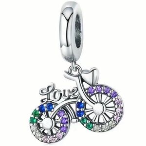 Silver & Multi Color Sparkle Dangle
Bicycle "Love" Charm